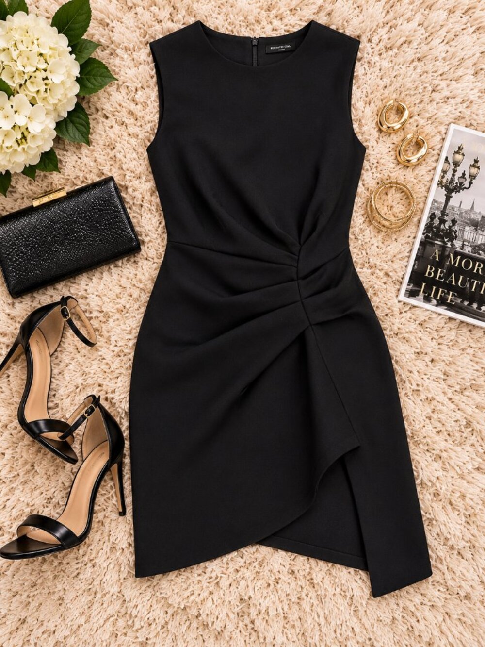 Kenneth Cole Black Draped Pleated Sleeveless Mini Dress Size 6 NWT